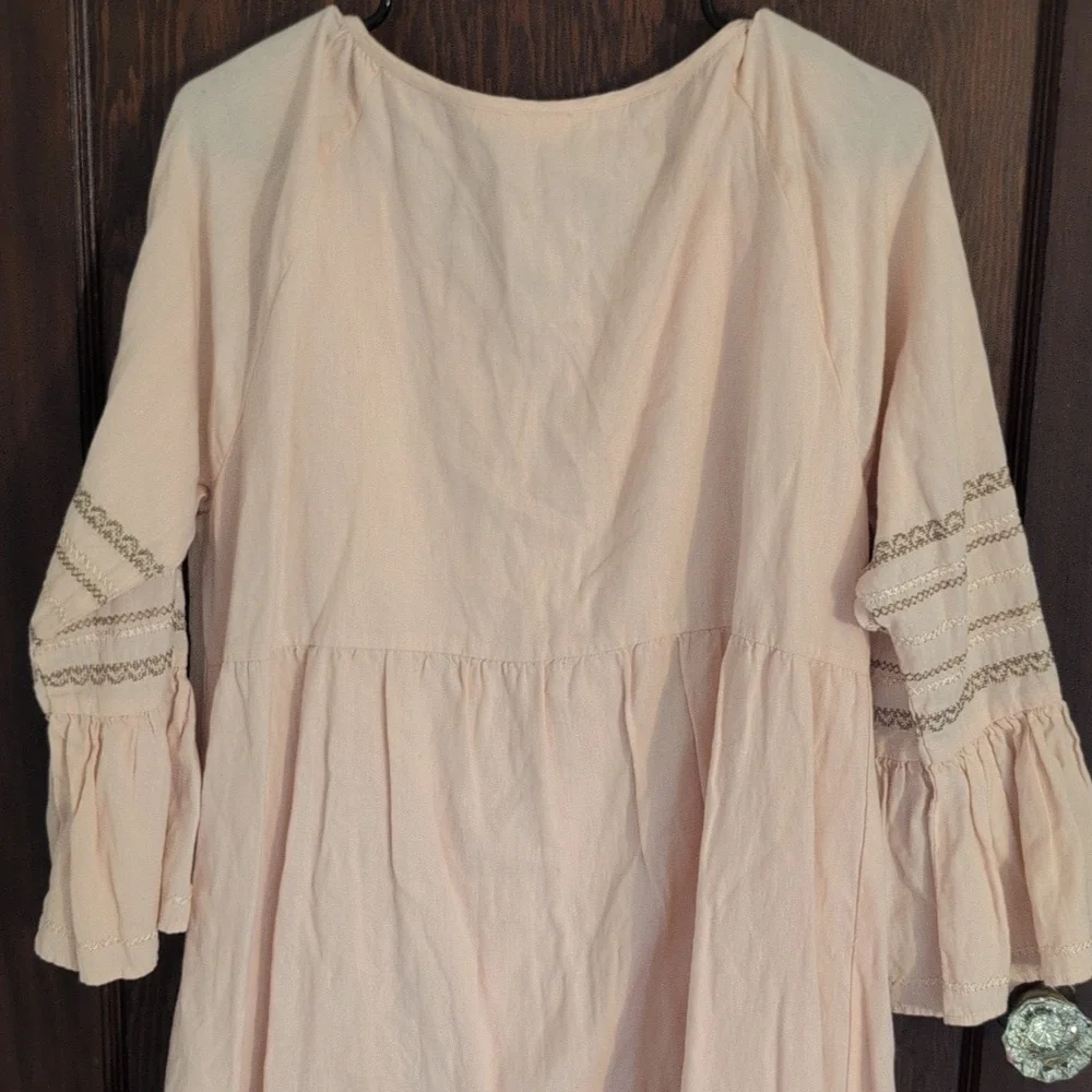 Roller Rabbit Scoop Neck Dress w/ 3/4 Sleeves.  Size Medium Light Pink Boho